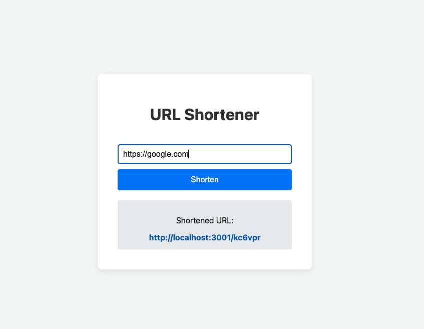 A screenshot of URL Shortener project